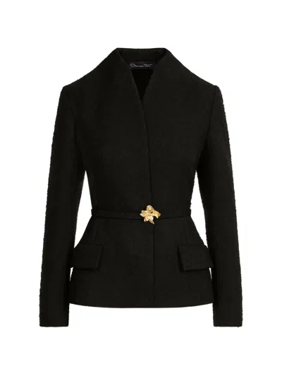 Oscar De La Renta Belt Tweed Jacket In Black