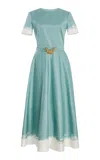 Oscar De La Renta Belted Cotton Poplin Midi Dress In Light Blue