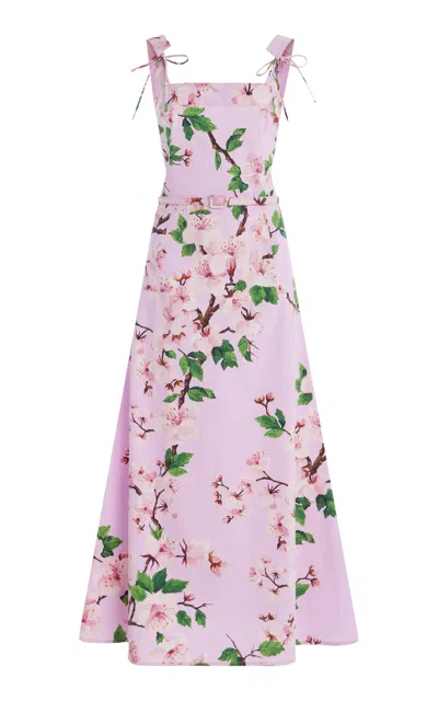 Oscar De La Renta Belted Cotton Poplin Midi Dress In Pink