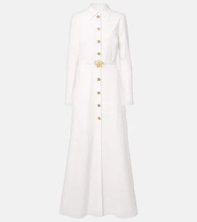 Oscar De La Renta Belted Cotton Poplin Shirt Dress In White