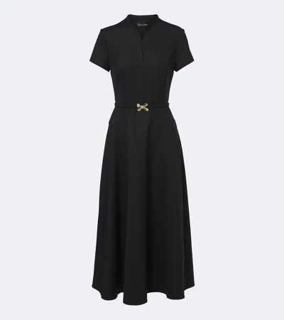Oscar De La Renta Belted Embellished Wool-blend Midi Dress In Multi