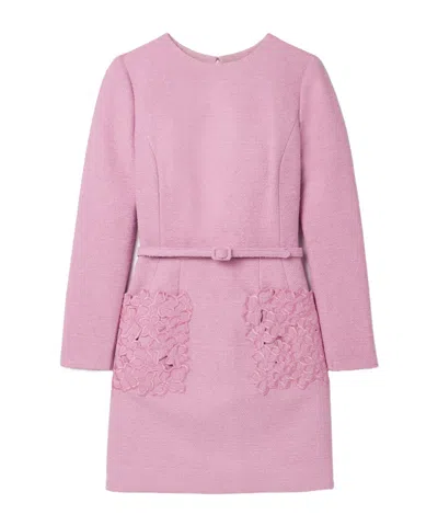 Oscar De La Renta Belted Embroidered Cotton-blend Bouclé-tweed Mini Dress In Pink