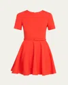 Oscar De La Renta Belted Fit-flare Wool Mini Dress In Vermilion