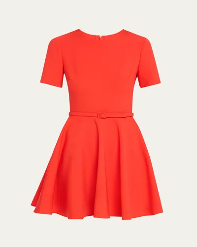 Oscar De La Renta Belted Fit-flare Wool Mini Dress In Vermilion