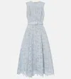 Oscar De La Renta Belted Floral Lace Midi Dress In Blue