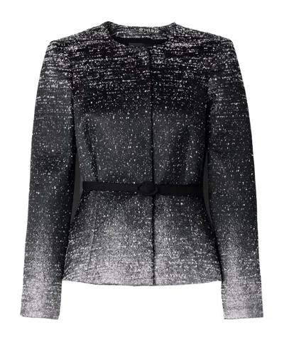 Oscar De La Renta Belted Metallic Bouclé-tweed Jacket In Black