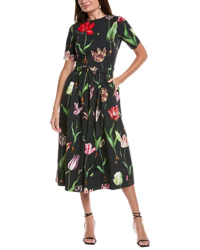 Oscar De La Renta Belted Midi Dress In Black