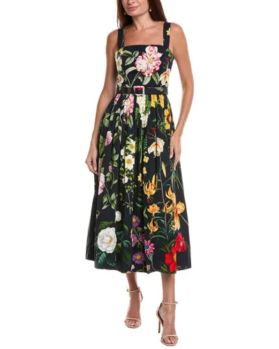 Oscar De La Renta Belted Midi Dress In Multi