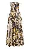 Oscar De La Renta Belted Pleated Cotton Poplin Midi Dress In Print