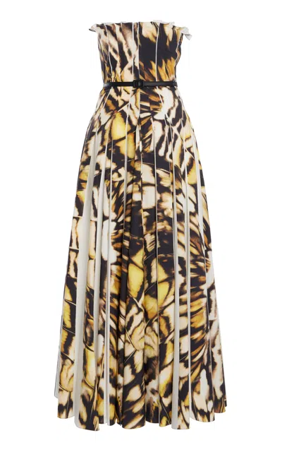 Oscar De La Renta Belted Pleated Cotton Poplin Midi Dress In Print