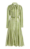 Oscar De La Renta Belted Silk Twill Midi Shirt Dress In Green