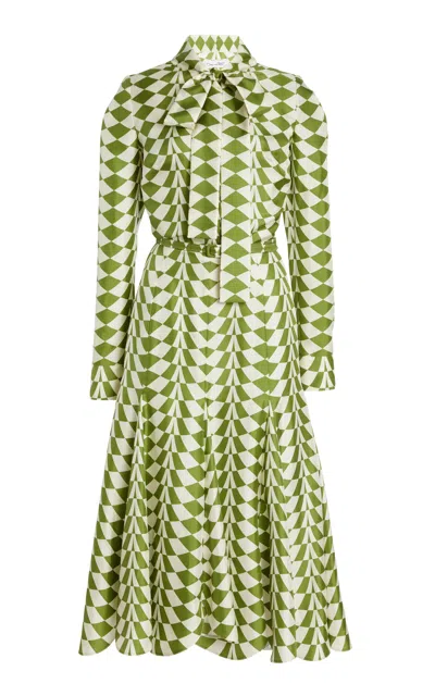 Oscar De La Renta Belted Silk Twill Midi Shirt Dress In Green