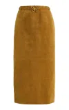 Oscar De La Renta Belted Suede Midi Skirt In Gold