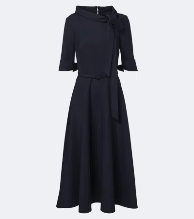 Oscar De La Renta Belted Tie-neck Wool-blend Midi Dress In Blue
