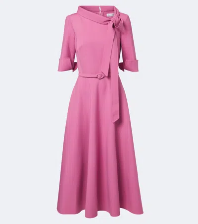Oscar De La Renta Belted Tie-neck Wool-blend Midi Dress In Pink