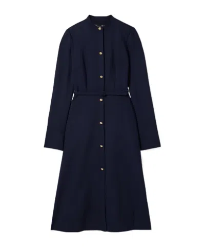 Oscar De La Renta Belted Wool-blend Midi Dress In Blue