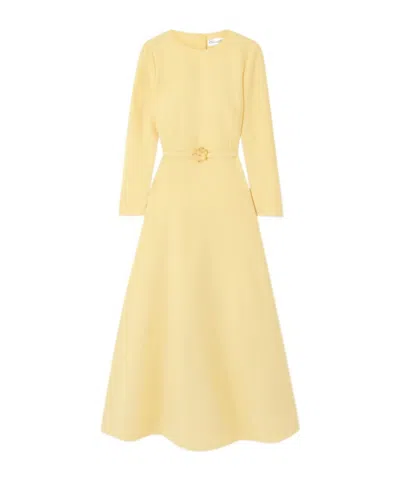 Oscar De La Renta Belted Wool-blend Midi Dress In Yellow