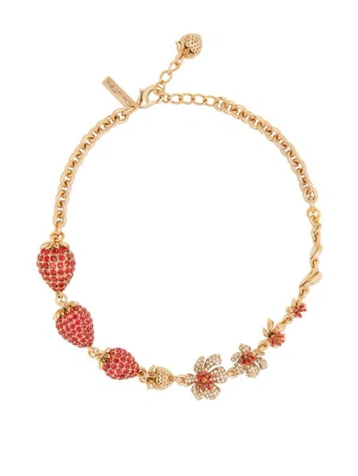 Oscar De La Renta Berry & Flower Necklace In Gold