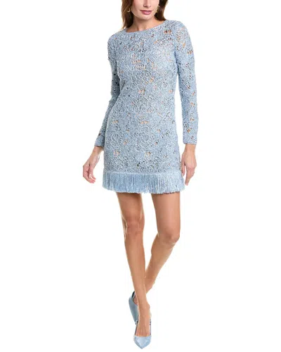 Oscar De La Renta Birdsnest Crochet-knit Minidress In Blue