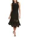 Oscar De La Renta Birds Nest Scallop Midi Dress In Black