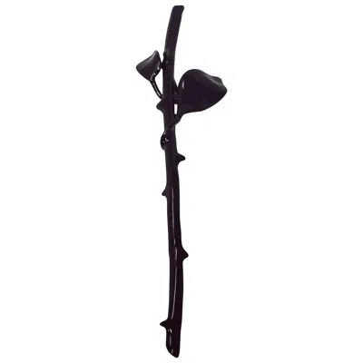 Pre-owned Oscar De La Renta Black Enamel Thorned Rose Stem Brooch In Dark Gray Gunmetal In Red
