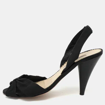 Oscar De La Renta Black Fabric Bow Slide Sandals