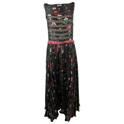 Pre-owned Oscar De La Renta Black Floral Maxi Dress, Size 10