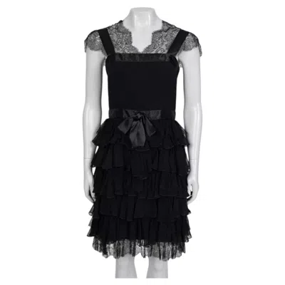 Pre-owned Oscar De La Renta Black Lace Fitted Dress - Uk6/xs