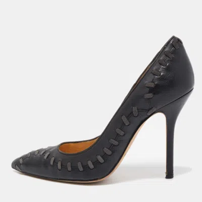 Pre-owned Oscar De La Renta Black Leather Pointed Toe Pumps Size 38