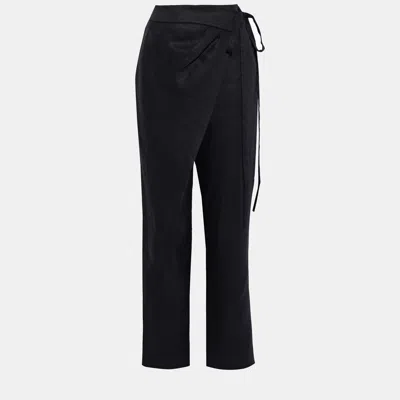 Pre-owned Oscar De La Renta Black Linen Trousers Size M (6)