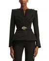 Oscar De La Renta Black Satin Bow Buckle Belt Jacket