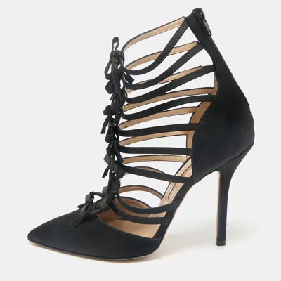 Oscar De La Renta Black Satin Strappy Pumps