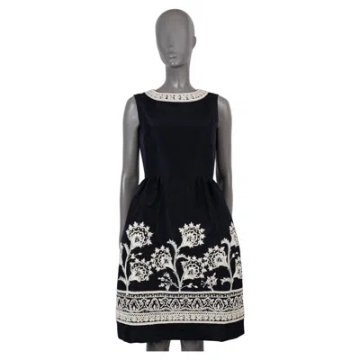 Pre-owned Oscar De La Renta Black Silk 2017 Embroidered Cocktail Dress 6 S