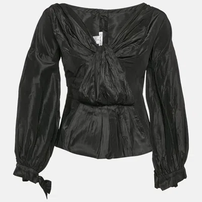 Pre-owned Oscar De La Renta Black Silk Draped Top