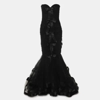 Pre-owned Oscar De La Renta Black Tulle Strapless Gown M