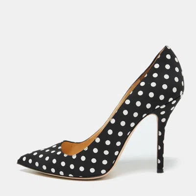 Pre-owned Oscar De La Renta Black/white Fabric Polka Dots Printed Pointed Toe Pumps Size 41