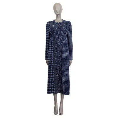 Pre-owned Oscar De La Renta Blue Wool Open Long Knit Coat Jacket S