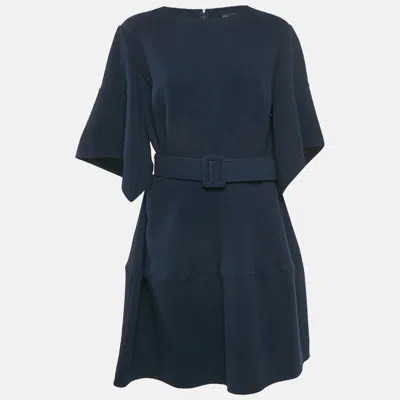 Pre-owned Oscar De La Renta Blue Wool Short Dress Xl