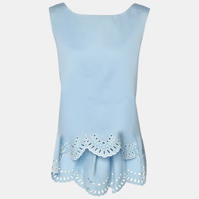 Pre-owned Oscar De La Renta Blue Wool Silk Top M