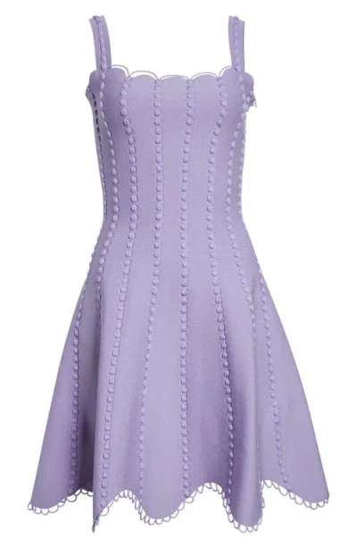 Oscar De La Renta Bobble Stitch Knit Fit & Flare Dress In Purple