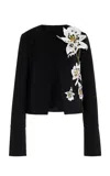 Oscar De La Renta Bonded Wool Tailoring Embroidered Jacket In Black
