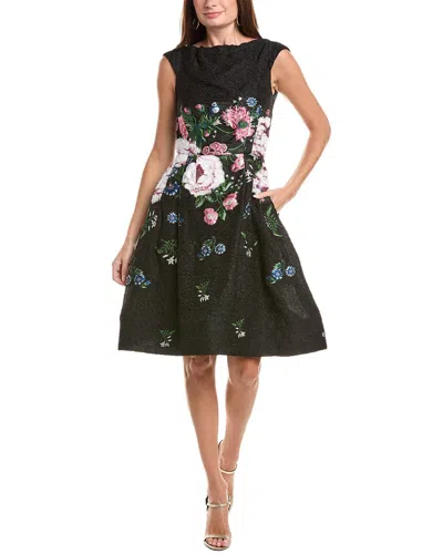 Oscar De La Renta Botanical Jacquard Silk-lined Cocktail Dress In Black