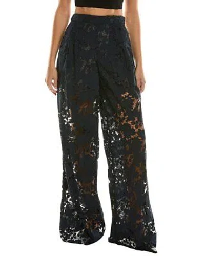 Pre-owned Oscar De La Renta Botanical Silk-lined Wide Leg Pant Women's In Blue