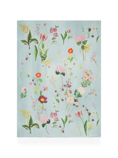 Oscar De La Renta Botanical-print Frayed Scarf In Blue
