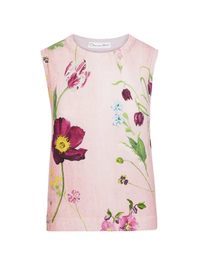 Oscar De La Renta Botanical-print Sleeveless Sweater In Pink