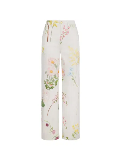 Oscar De La Renta Botanical-print Straight-leg Jeans In White