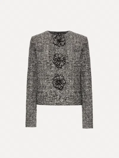 Oscar De La Renta Boucl Jersey Tweed Jacket In Gray