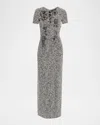 Oscar De La Renta Boucle Jersey Tweed Midi Day Dress In Gray