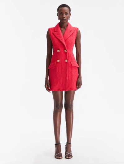 Oscar De La Renta Notched-lapels Tweed Dress In Pink