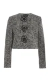 Oscar De La Renta Bouclé Tweed Cropped Jacket In Black,white